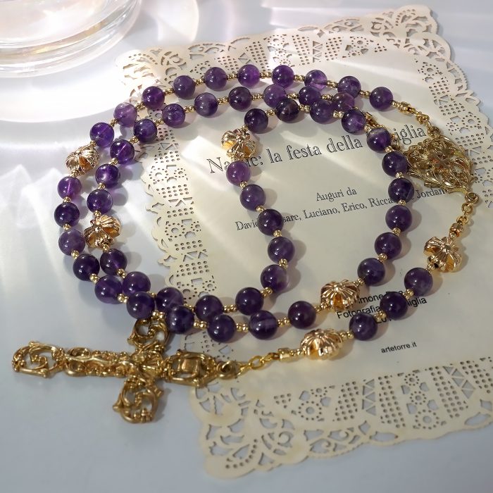 玫瑰念珠-紫水晶-镂空-6mm Catholic religious art