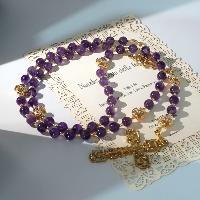 玫瑰念珠-紫水晶-镂空-6mm Catholic religious art