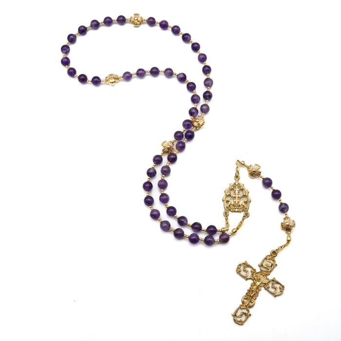 玫瑰念珠-紫水晶-镂空-6mm Catholic religious art