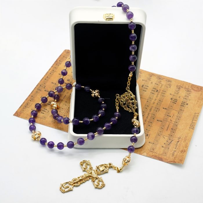 玫瑰念珠-紫水晶-镂空-6mm Catholic religious art
