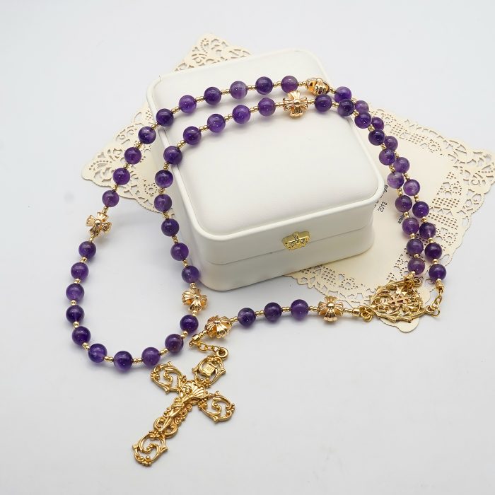 玫瑰念珠-紫水晶-镂空-6mm Catholic religious art