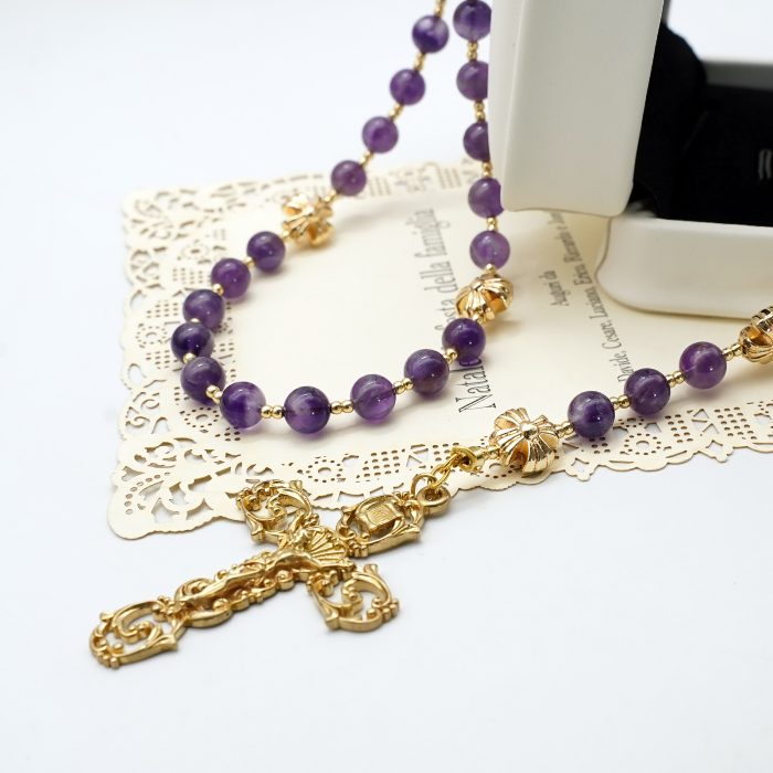 玫瑰念珠-紫水晶-镂空-6mm Catholic religious art