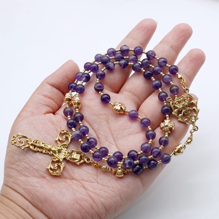 玫瑰念珠-紫水晶-镂空-6mm Catholic religious art