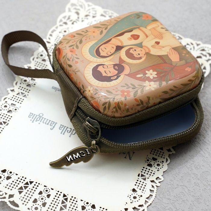 Metal Rosary Case - Holy Family - Metal - Zipper Case - 7x7x3.3cm Catholic religious art