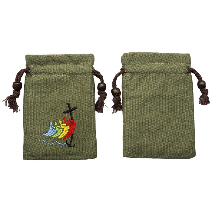 念珠包-2025禧年-刺绣抽拉绳-军绿色-13.3x10cm Catholic religious art