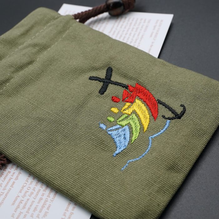 念珠包-2025禧年-刺绣抽拉绳-军绿色-13.3x10cm Catholic religious art