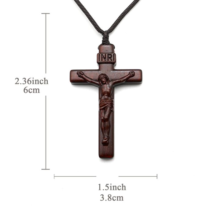 十字架项链-经典圆角款-紫檀木-6cm，绳长约70cm Catholic religious art
