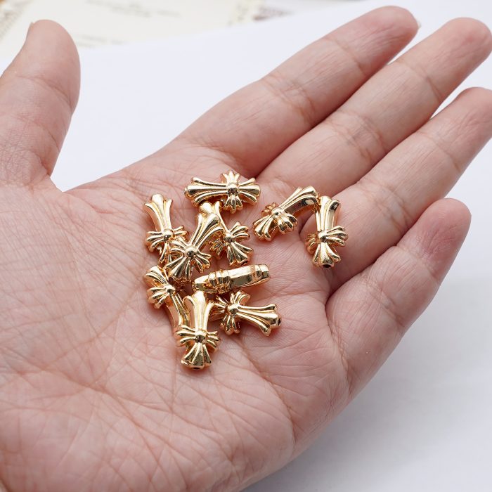 DIY双通-十字架-长款-不锈钢金色-1.8x1.0cm Catholic religious art