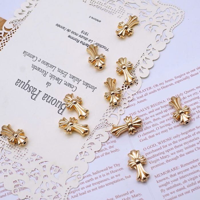 DIY双通-十字架-长款-不锈钢金色-1.8x1.0cm Catholic religious art