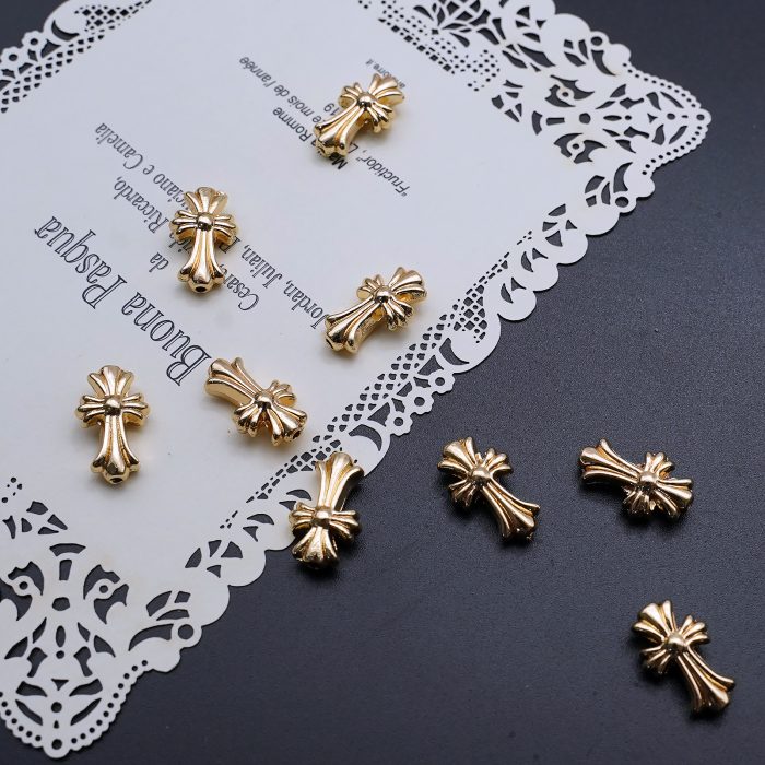 DIY双通-十字架-长款-不锈钢金色-1.8x1.0cm Catholic religious art