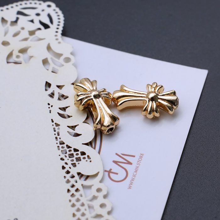 DIY双通-十字架-长款-不锈钢金色-1.8x1.0cm Catholic religious art