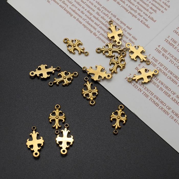 DIY双通-十字架-克罗心-黄铜-1.8x0.95cm Catholic religious art