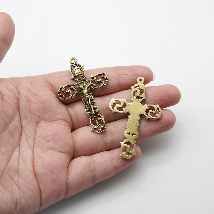 DIY十字架-复古镂空-黄铜-4.6x3.2cm Catholic religious art