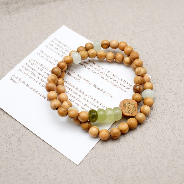 弹力手链-橄榄木6mm-两圈绿色玉髓 Catholic religious art