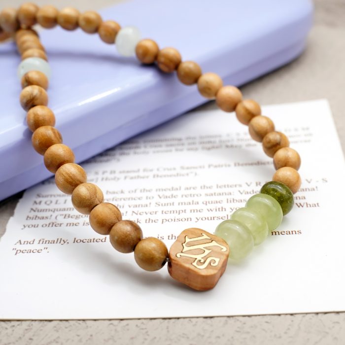 弹力手链-橄榄木6mm-两圈绿色玉髓 Catholic religious art