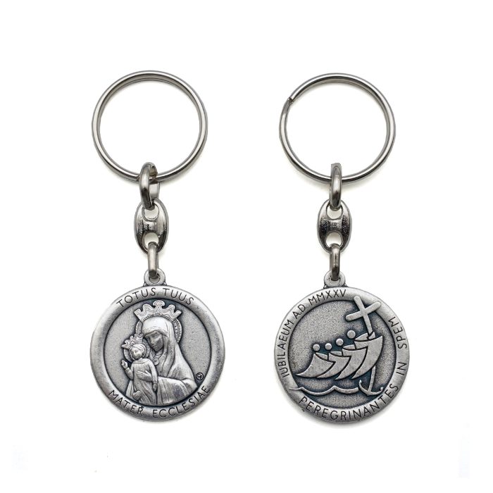 钥匙扣- 2025禧年-教会之母（Totus Tuus）-银色-8.5cm Catholic religious art