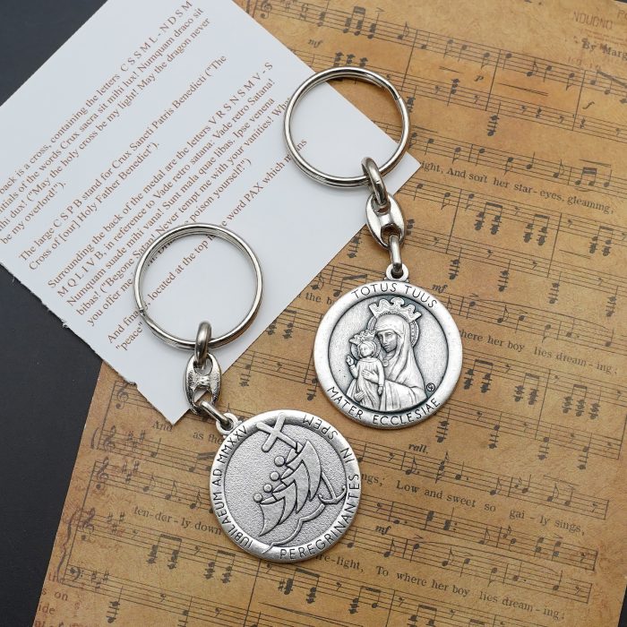 钥匙扣- 2025禧年-教会之母（Totus Tuus）-银色-8.5cm Catholic religious art