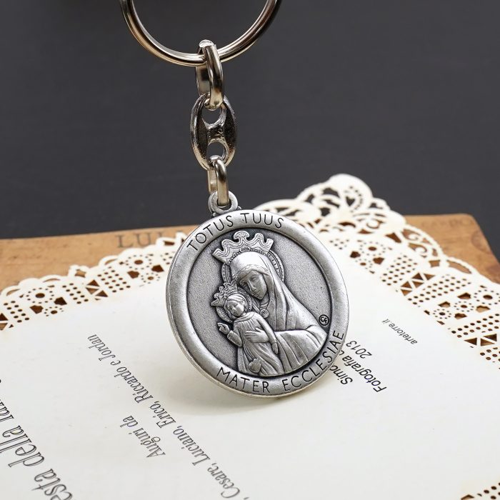 钥匙扣- 2025禧年-教会之母（Totus Tuus）-银色-8.5cm Catholic religious art