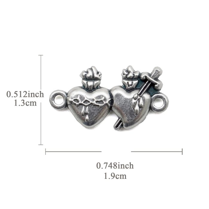 DIY双通-双圣心-锌合金-1.9x1.3cm Catholic religious art