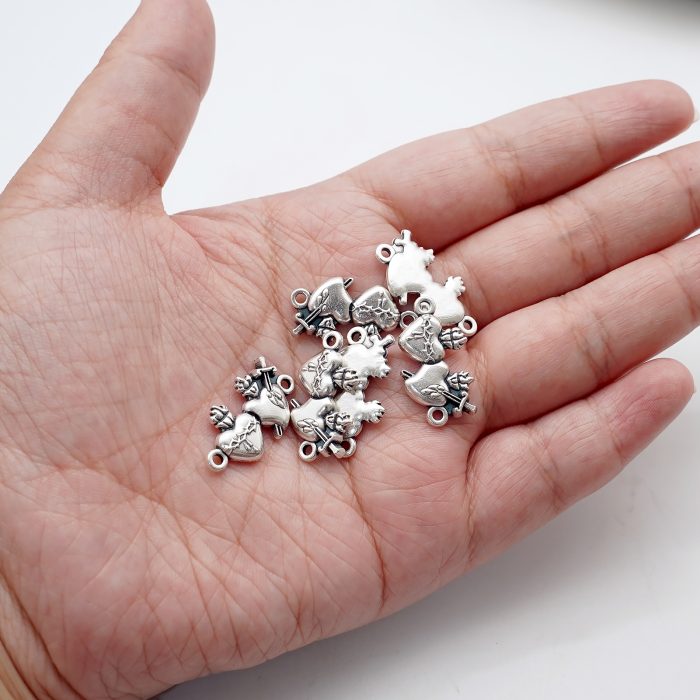 DIY双通-双圣心-锌合金-1.9x1.3cm Catholic religious art