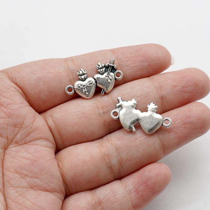 DIY双通-双圣心-锌合金-1.9x1.3cm Catholic religious art