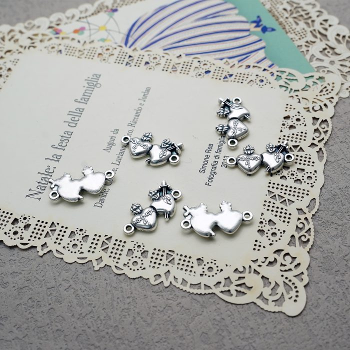 DIY双通-双圣心-锌合金-1.9x1.3cm Catholic religious art