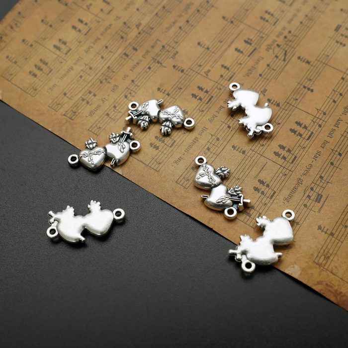 DIY双通-双圣心-锌合金-1.9x1.3cm Catholic religious art