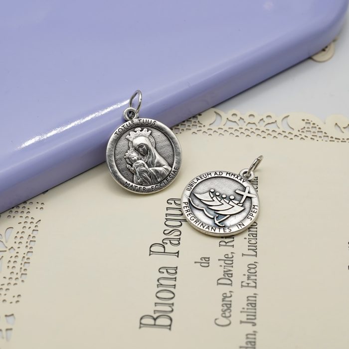 圣牌 - 教会之母（Totus Tuus） -禧年-银色-1.9cm Catholic religious art