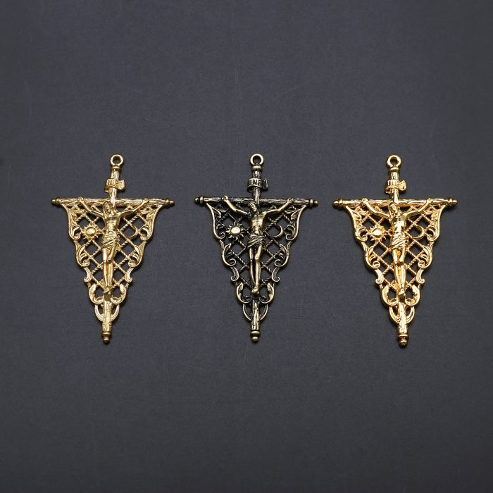 DIY十字架-复古镂空-黄铜-4.1x3.1cm Catholic religious art