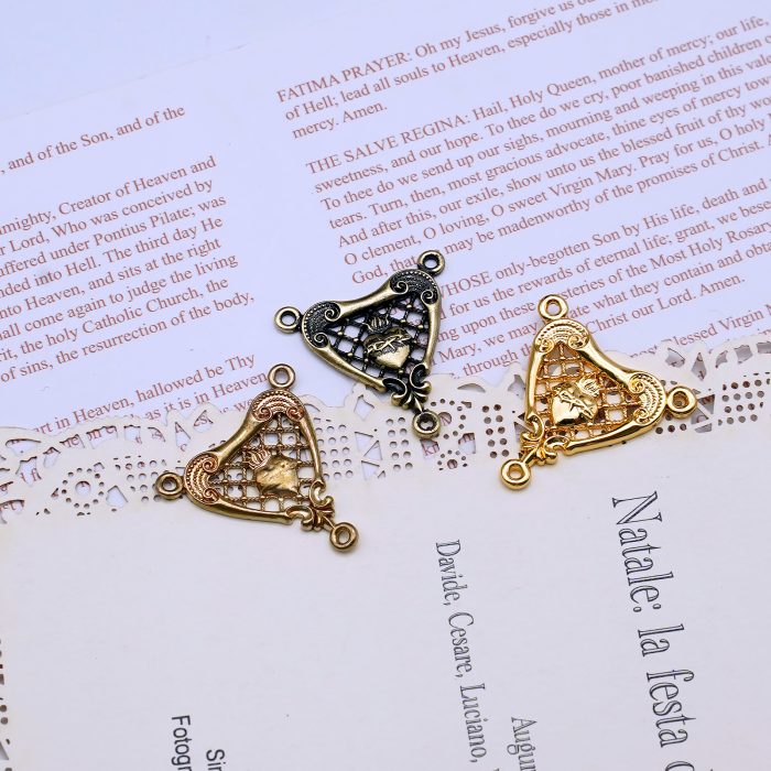 DIY三通-复古镂空圣心-黄铜-1.8cm Catholic religious art