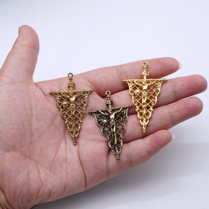 DIY十字架-复古镂空-黄铜-4.1x3.1cm Catholic religious art