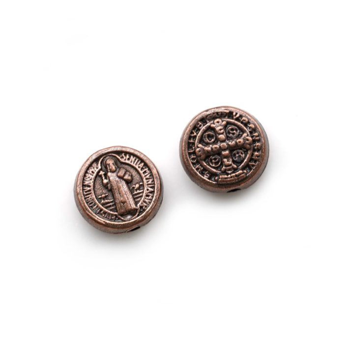 DIY珠子-圣本笃-圆形-锌合金-红铜色-9mm-10颗/包 Catholic religious art