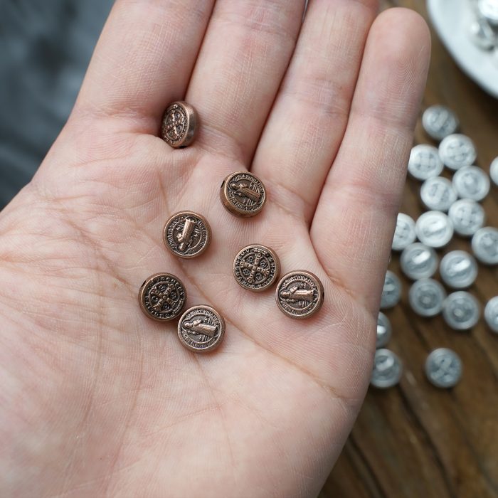 DIY珠子-圣本笃-圆形-锌合金-红铜色-9mm-10颗/包 Catholic religious art