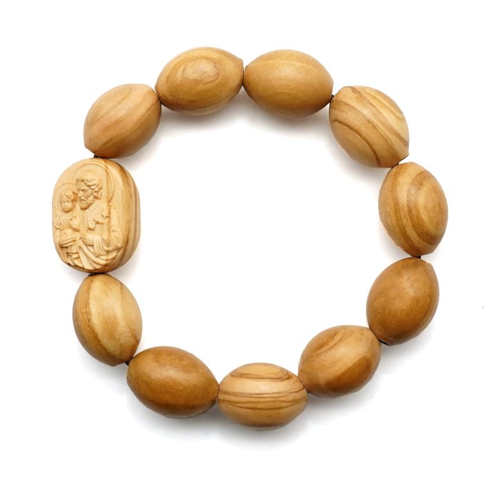 弹力手链-若瑟抱耶稣椭圆牌-橄榄木珠-单圈长20cm Catholic religious art