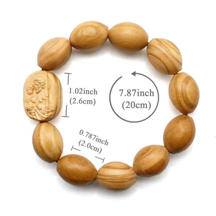 弹力手链-若瑟抱耶稣椭圆牌-橄榄木珠-单圈长20cm Catholic religious art