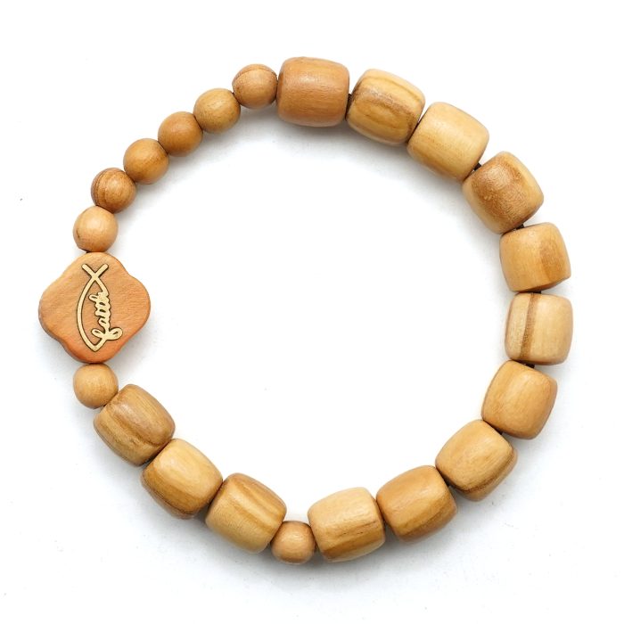 弹力手链-Faith鱼-橄榄木珠-单圈长16cm Catholic religious art