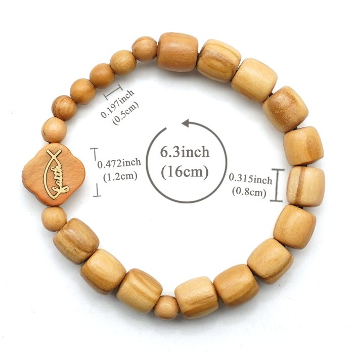 弹力手链-Faith鱼-橄榄木珠-单圈长16cm Catholic religious art