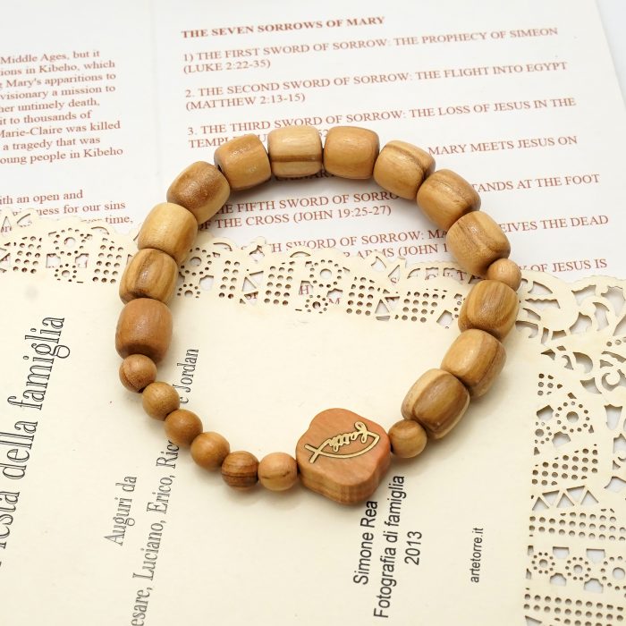 弹力手链-Faith鱼-橄榄木珠-单圈长16cm Catholic religious art