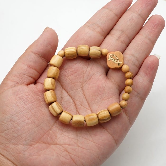 弹力手链-Faith鱼-橄榄木珠-单圈长16cm Catholic religious art