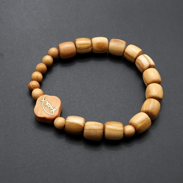 弹力手链-Faith鱼-橄榄木珠-单圈长16cm Catholic religious art