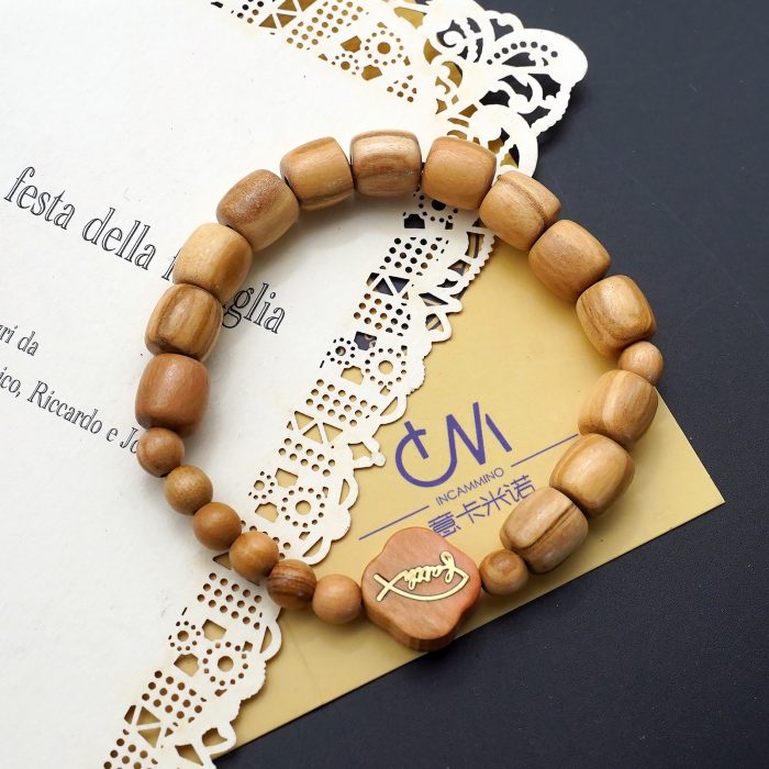 弹力手链-Faith鱼-橄榄木珠-单圈长16cm Catholic religious art