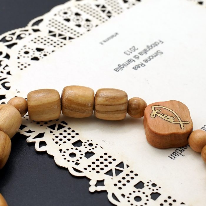 弹力手链-Faith鱼-橄榄木珠-单圈长16cm Catholic religious art