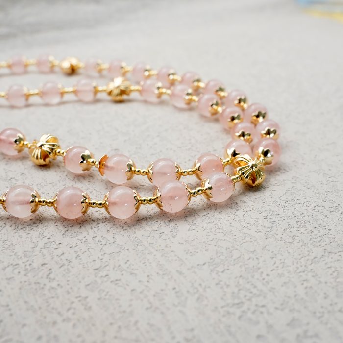 玫瑰念珠-圣爵+宽恕-金色配饰-粉晶8mm（送白色抽绳念珠包） Catholic religious art