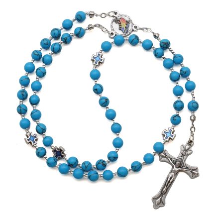 玫瑰念珠-禧年彩色圣母抱子-耶路撒冷十字架-蓝松石6mm（送念珠包）