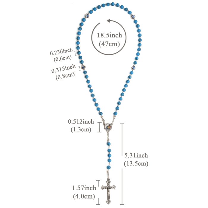 玫瑰念珠-禧年彩色圣母抱子-耶路撒冷十字架-蓝松石6mm（送念珠包） Catholic religious art
