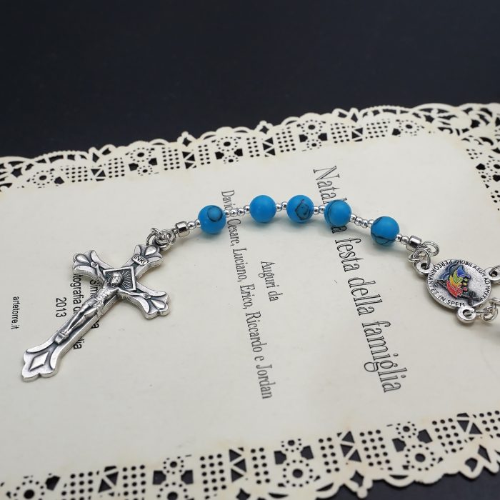 玫瑰念珠-禧年彩色圣母抱子-耶路撒冷十字架-蓝松石6mm（送念珠包） Catholic religious art