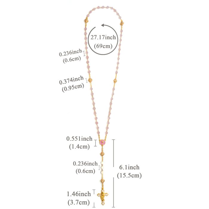 玫瑰念珠-初领圣体-粉水晶配白玉髓-6mm Catholic religious art