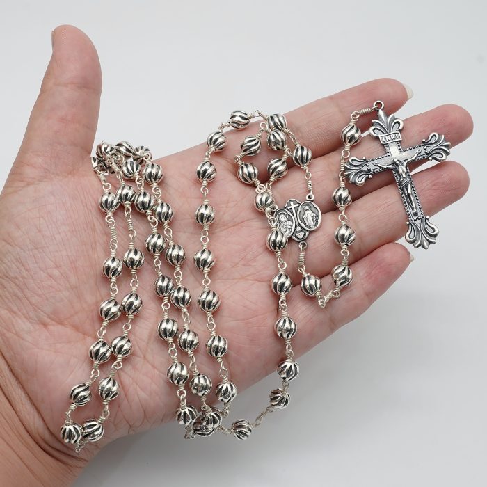 玫瑰念珠-圣衣圣母-925银-7mm银珠 银念珠送念珠包 Catholic religious art