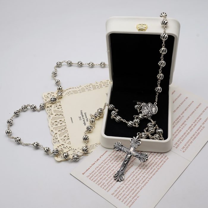 玫瑰念珠-圣衣圣母-925银-7mm银珠 银念珠送念珠包 Catholic religious art