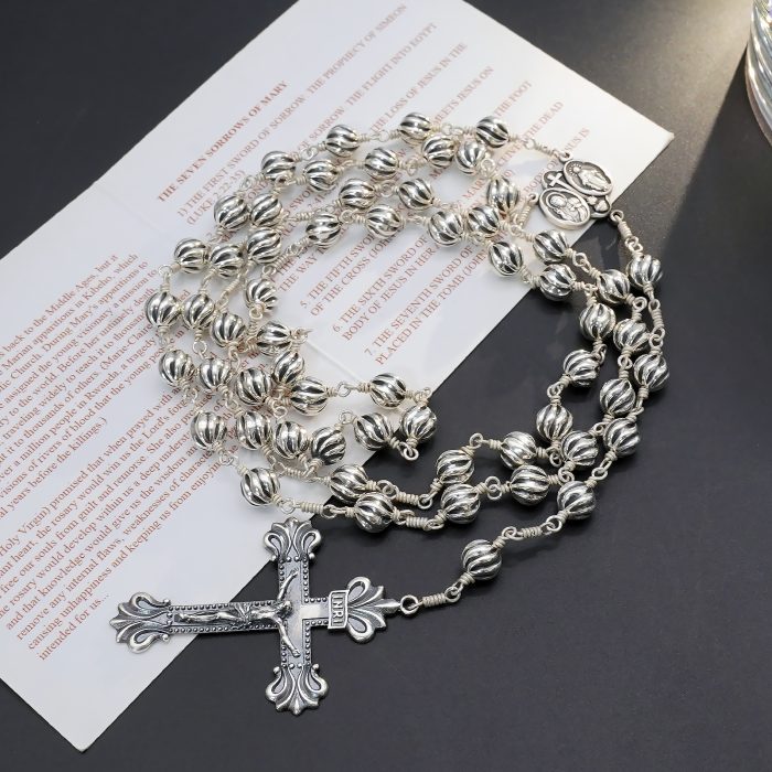 玫瑰念珠-圣衣圣母-925银-7mm银珠 银念珠送念珠包 Catholic religious art